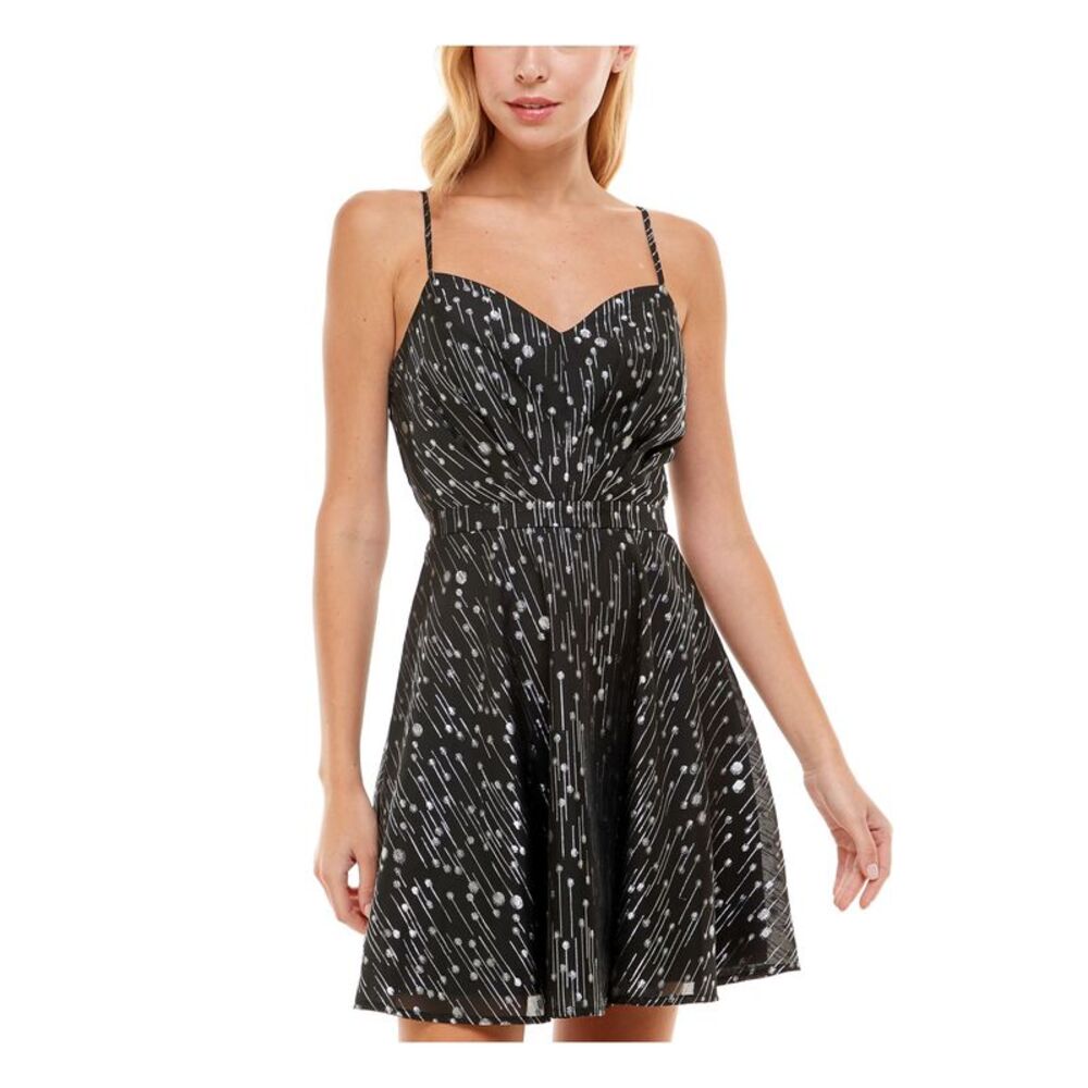 TRIXXI Womens Short Dress Black Spaghetti Strap Swinging Hemline Lined Juniors 7